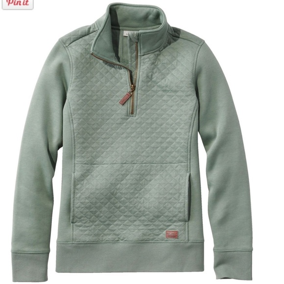 L.L Bean Women's Olive Green Quilted Quarter-Zip Pullover - Picture 12 of 12